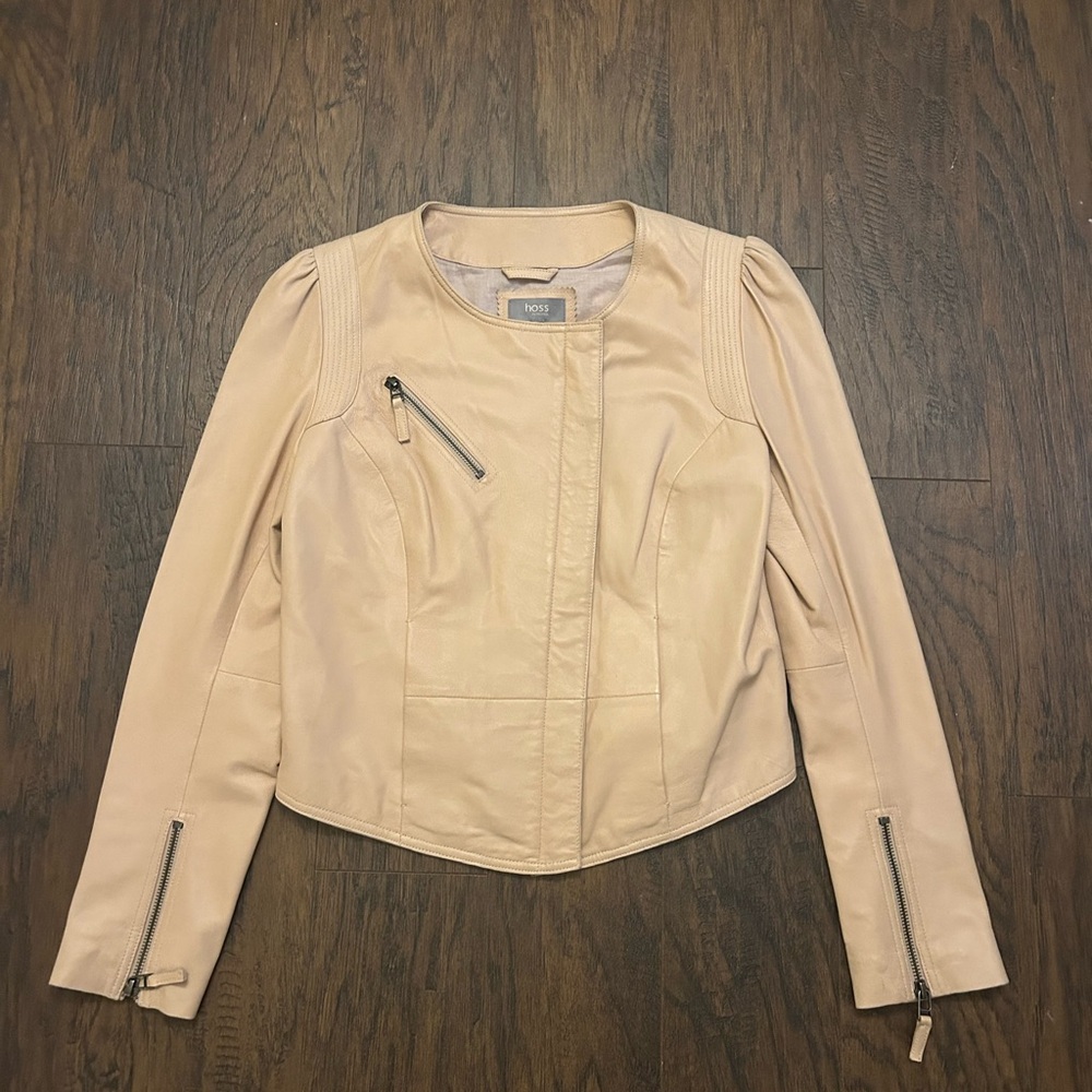 Hoss Intropia Cream Tan Beige Women's Lambskin Leather Jacket Medium 38